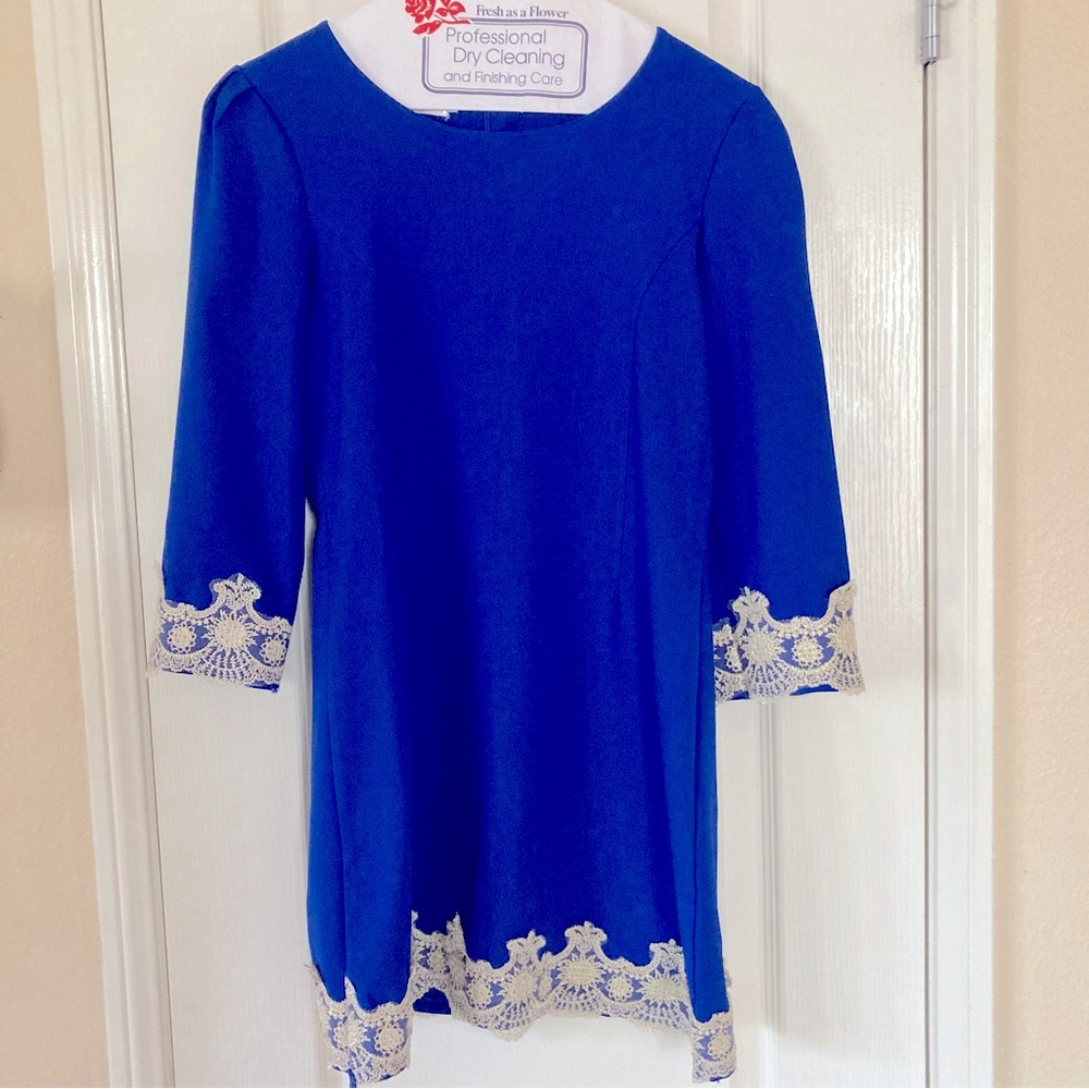 Blue Embroidery Trim Dress Size S Royal Blue